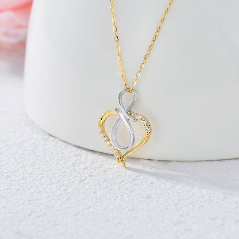 18K Silver & Gold Heart Diamond & Infinity Symbol Pendant Necklace For Women Best Friends-3