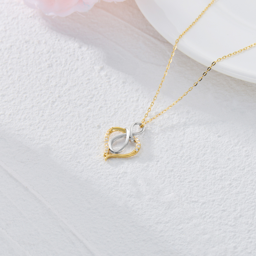 Halskette mit Herz-Diamant- und Unendlichkeitssymbol-Anhänger aus 14 Karat Silber und Gold für beste Freundinnen-4