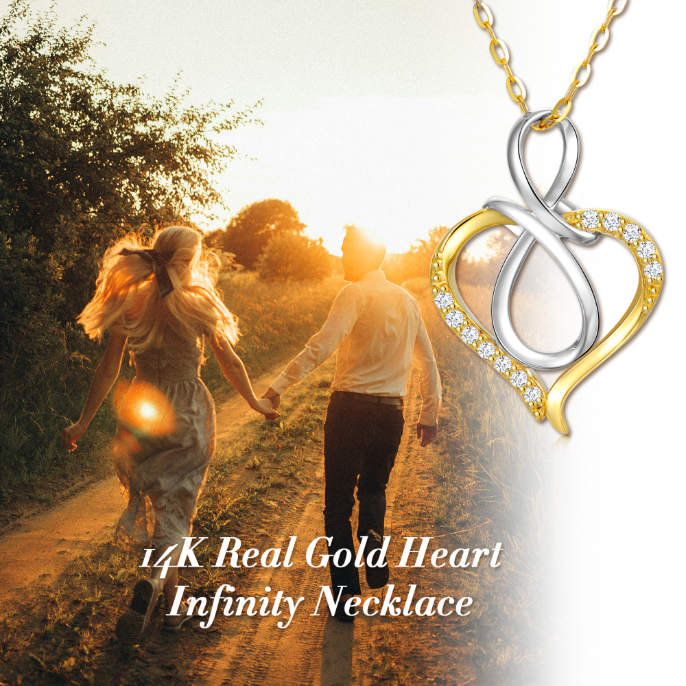 Halskette mit Herz-Diamant- und Unendlichkeitssymbol-Anhänger aus 14 Karat Silber und Gold für beste Freundinnen-5