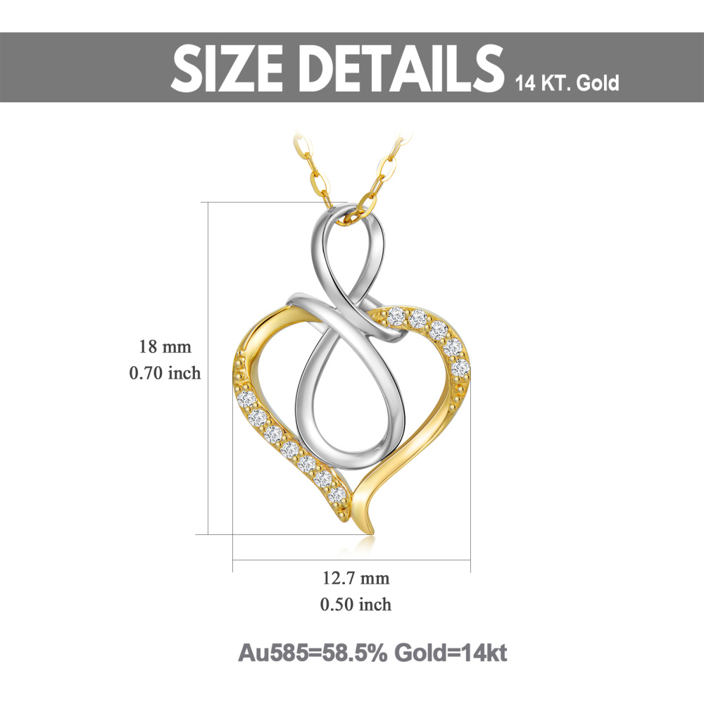 Halskette mit Herz-Diamant- und Unendlichkeitssymbol-Anhänger aus 14 Karat Silber und Gold für beste Freundinnen-6