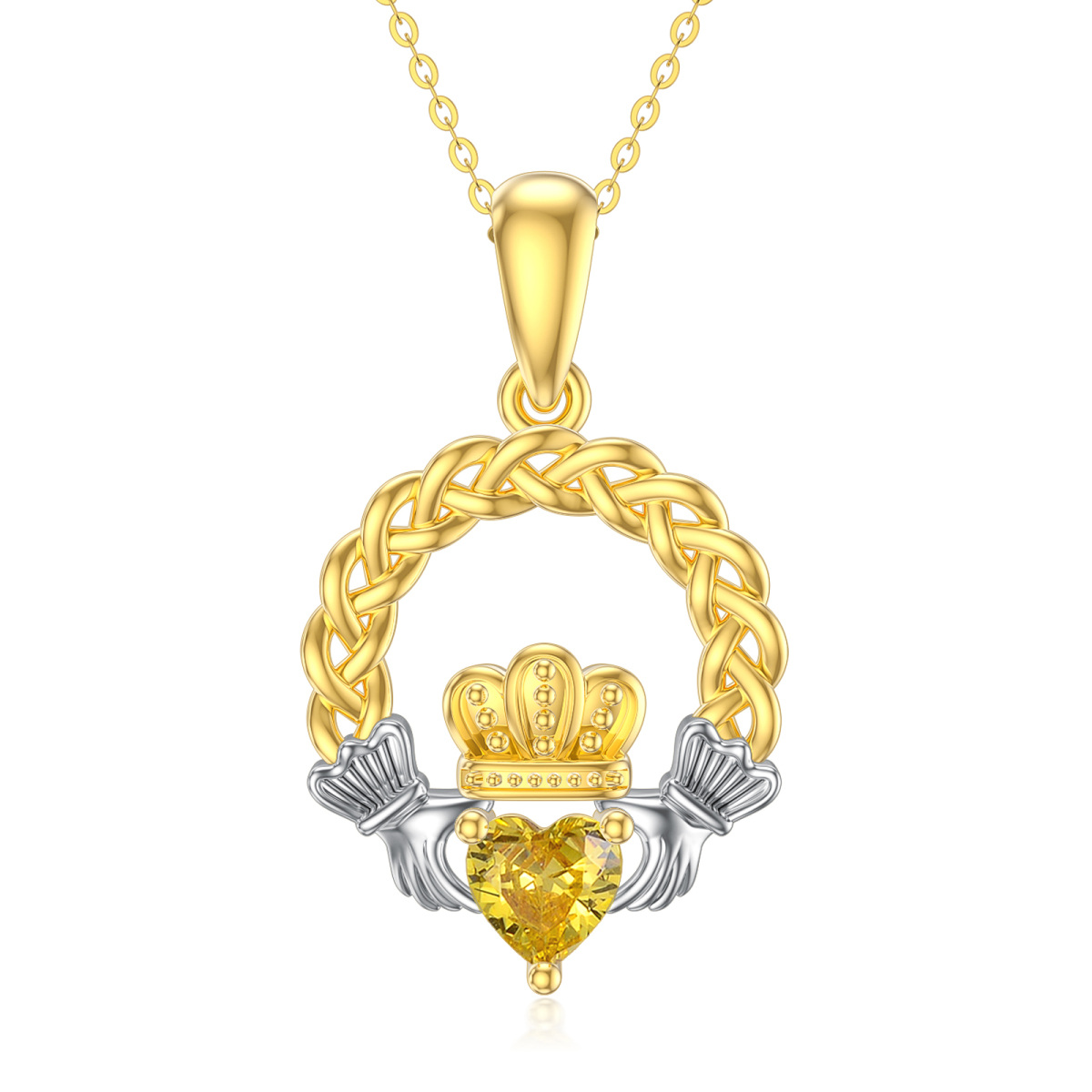 Collier avec pendentif en forme de cœur et de nœud celtique en argent et or 9 carats avec zircone cubique-1