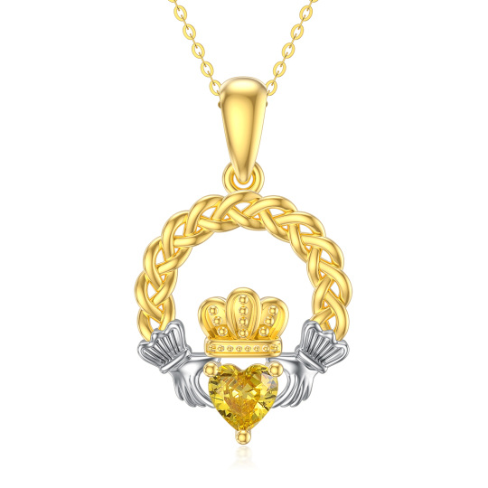 Collana con ciondolo a nodo celtico in argento e oro 9K con cuore in zirconia cubica