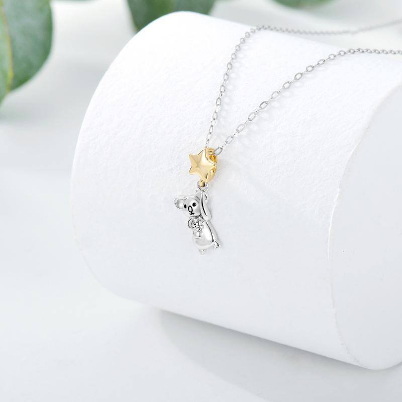 Collier pendentif Koala en argent et or 14 carats-4