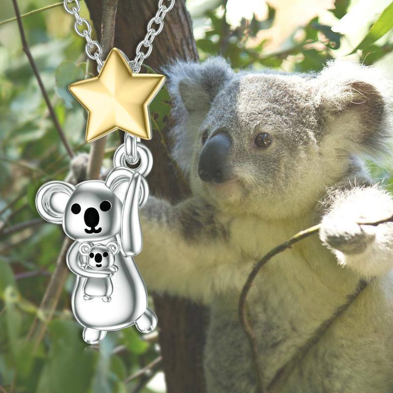 Collier pendentif Koala en argent et or 14 carats-5