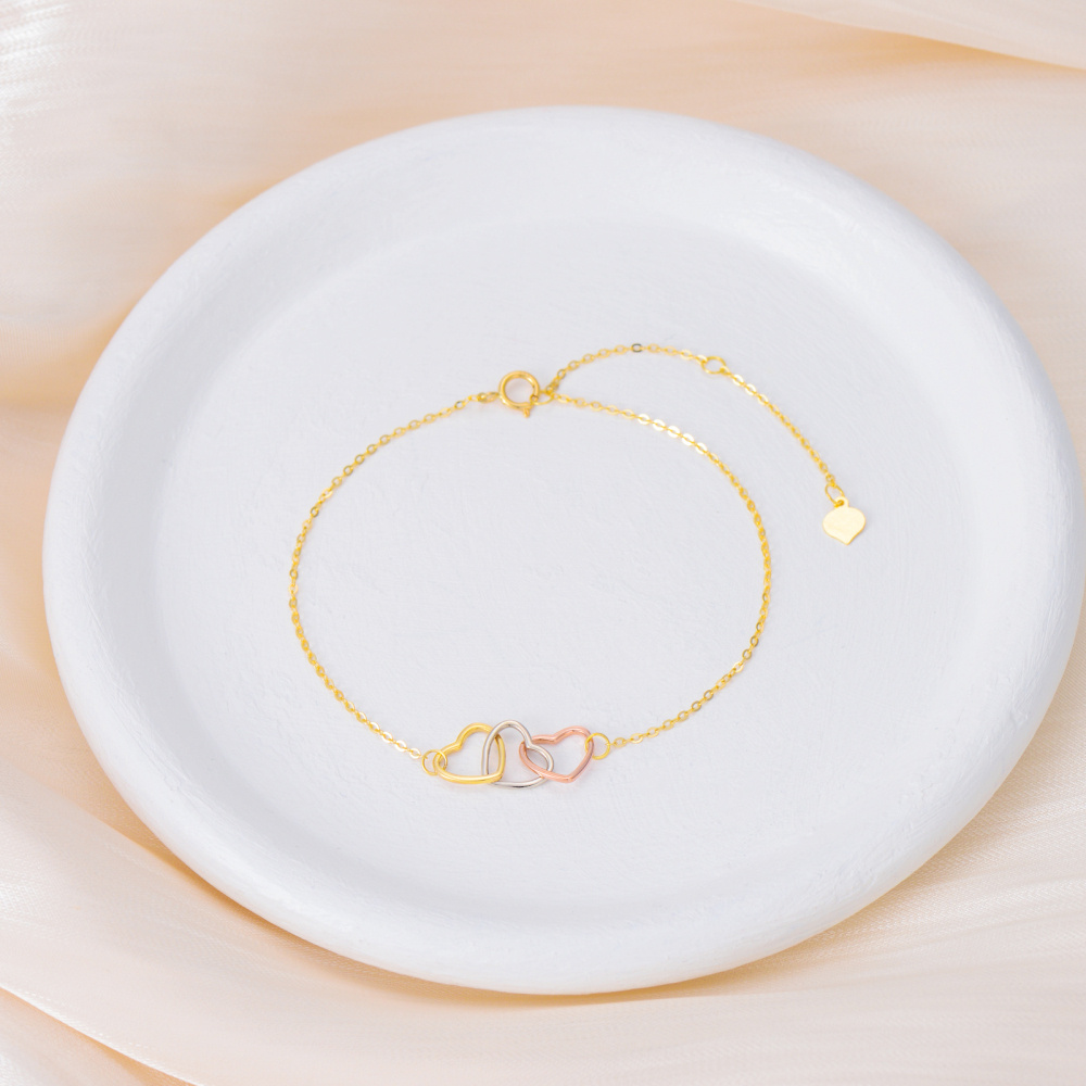 Pulseira de coração com pingente de coração em prata e ouro rosa 10K-4