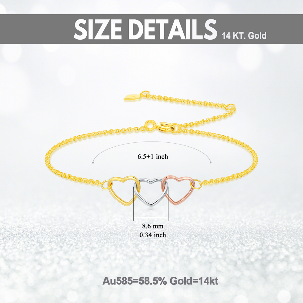 Pulseira de coração com pingente de coração em prata e ouro rosa 10K-5