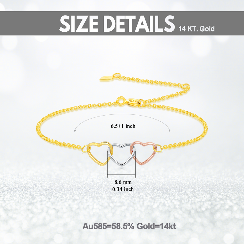 14K Silver & Gold & Rose Gold Heart With Heart Charm Bracelet-5