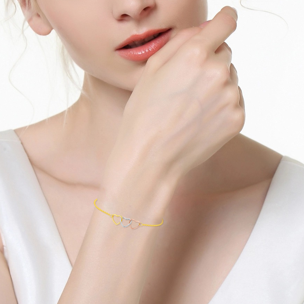 Pulseira de coração com pingente de coração em prata e ouro rosa 10K-2