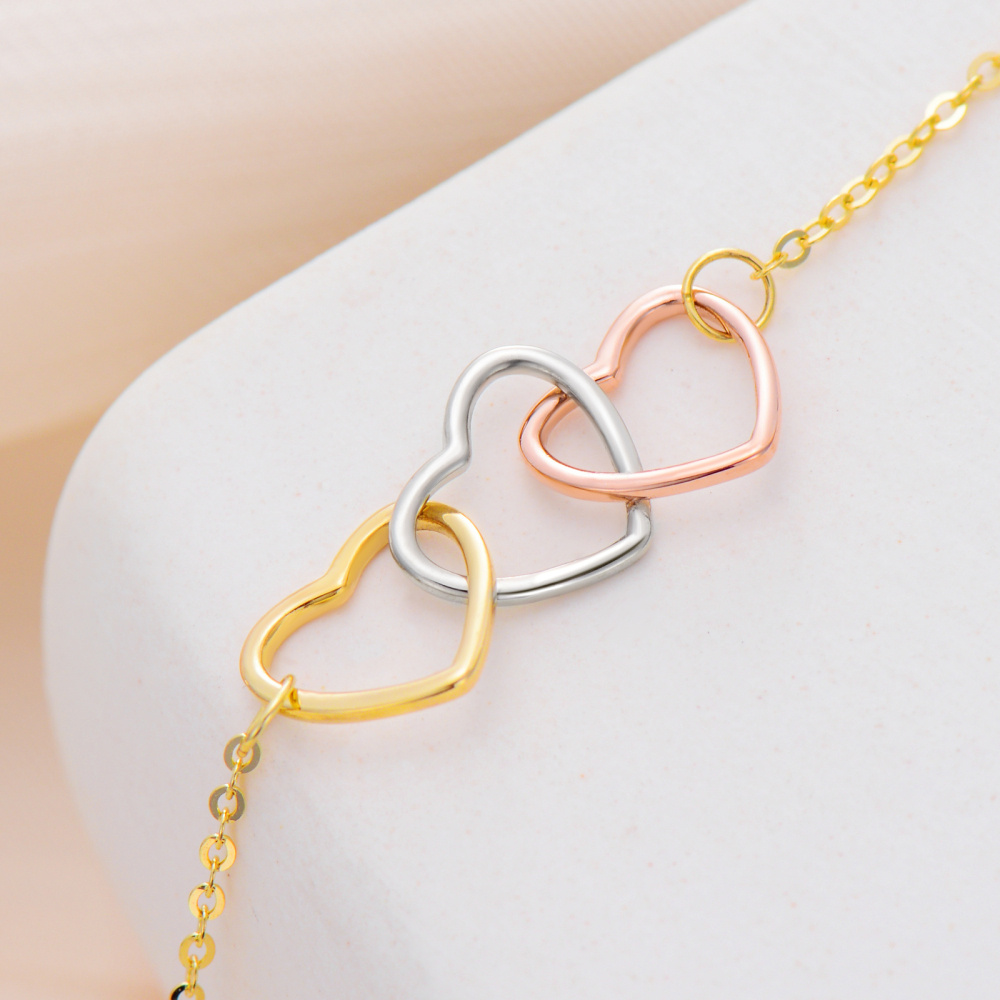 Pulseira de coração com pingente de coração em prata e ouro rosa 10K-3