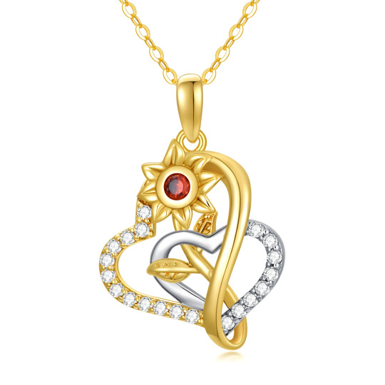 14K Gold Two-Tone Round Moissanite Sunflower & Interlocking Hearts Pendant Necklace For Women