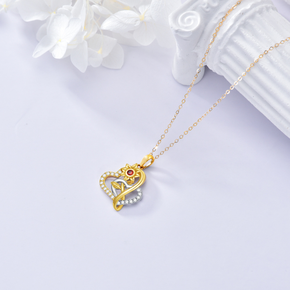 10K Gold Two-Tone Round Moissanite Sunflower & Interlocking Hearts Pendant Necklace For Women-4