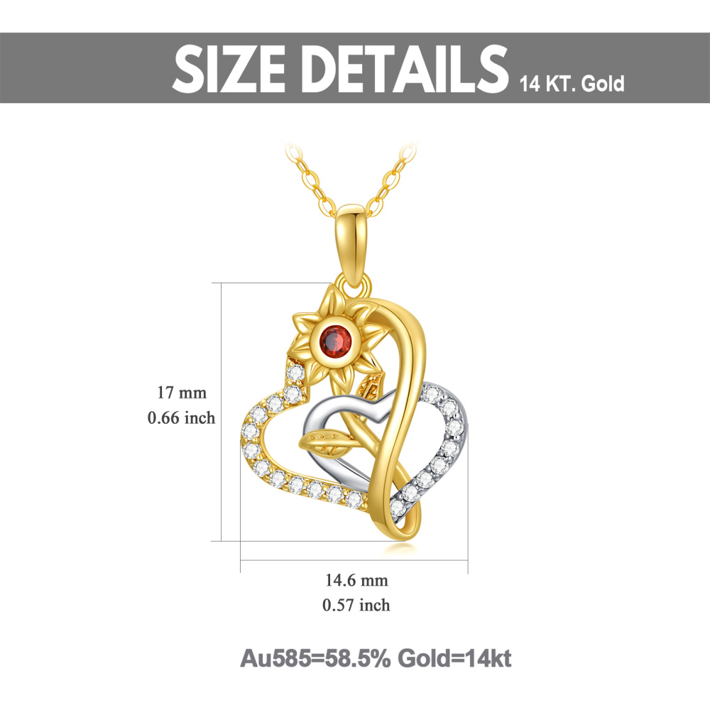 10K Gold Two-Tone Round Moissanite Sunflower & Interlocking Hearts Pendant Necklace For Women-5