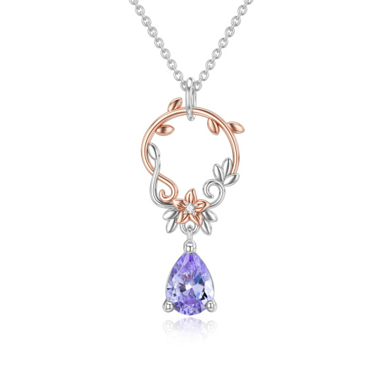 Collier à pendentif circulaire en argent et or rose 14K à zircon cubique