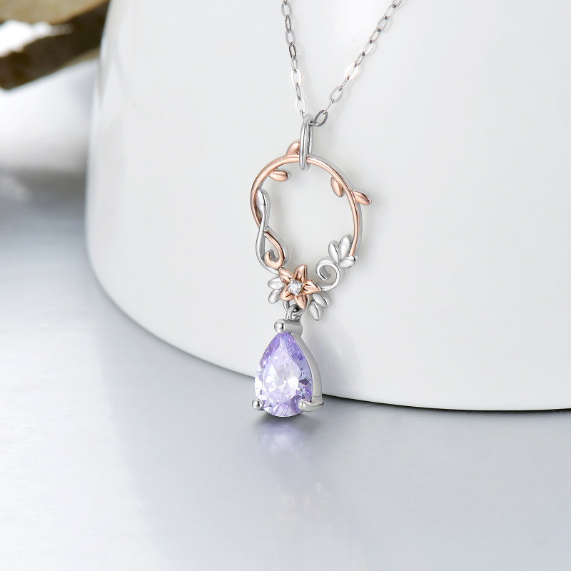 10K Silver & Rose Gold Cubic Zirconia Circle Pendant Necklace-3