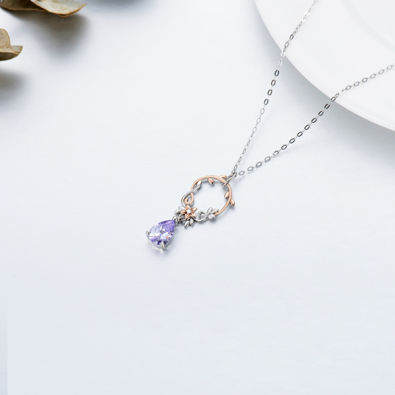 10K Silver & Rose Gold Cubic Zirconia Circle Pendant Necklace-4