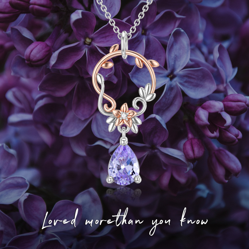 10K Silver & Rose Gold Cubic Zirconia Circle Pendant Necklace-5