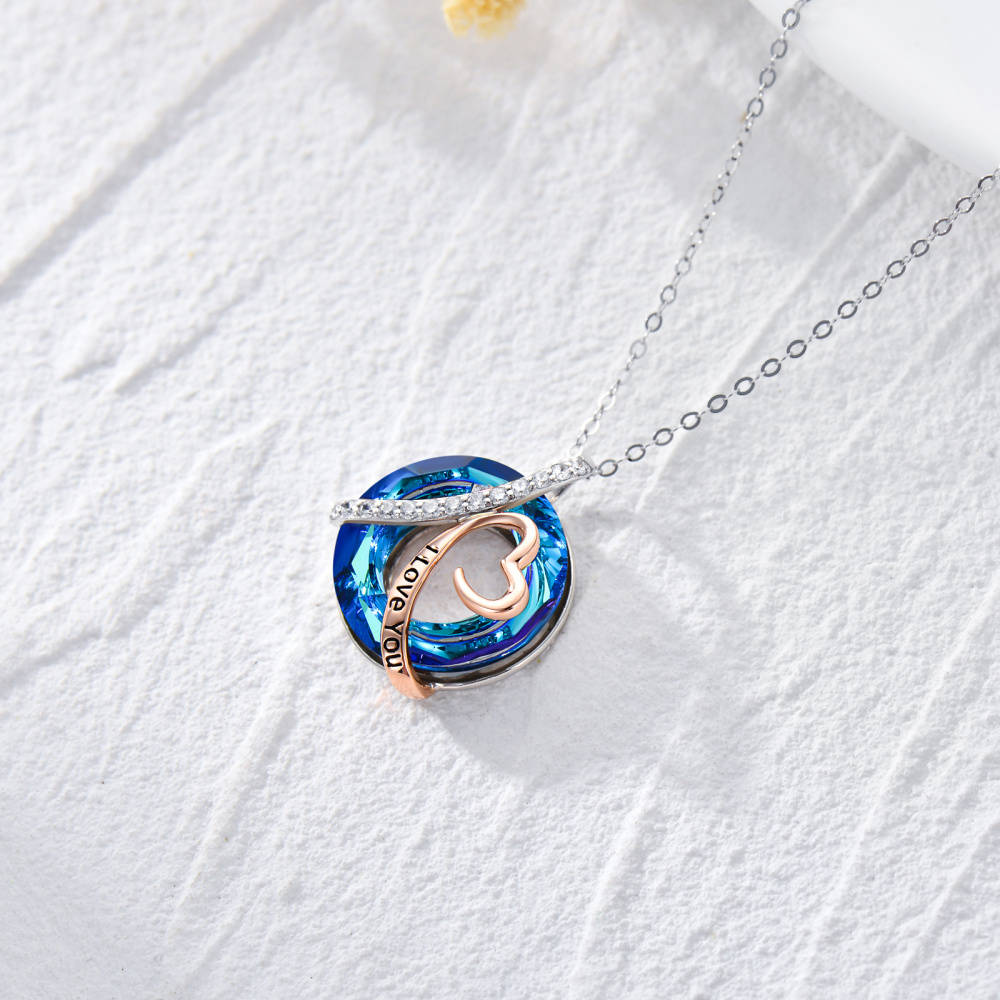 Collier en argent et or rose 10K avec pendentif en forme de coeur circulaire en cristal et-4