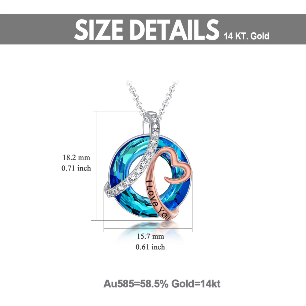Collier en argent et or rose 10K avec pendentif en forme de coeur circulaire en cristal et-5