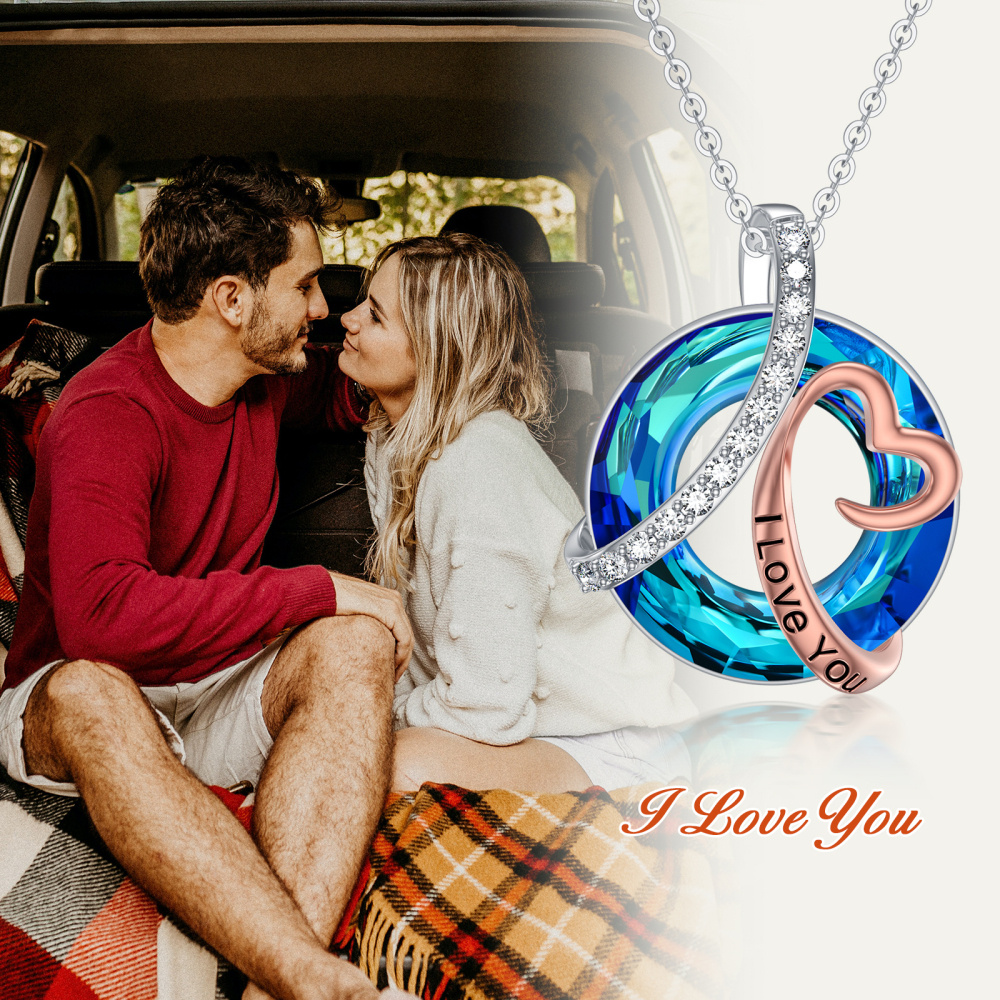 Collier en argent et or rose 10K avec pendentif en forme de coeur circulaire en cristal et-6