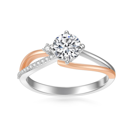 Bague de fiançailles pour couple en argent et or rose 14K avec diamant de laboratoire créé