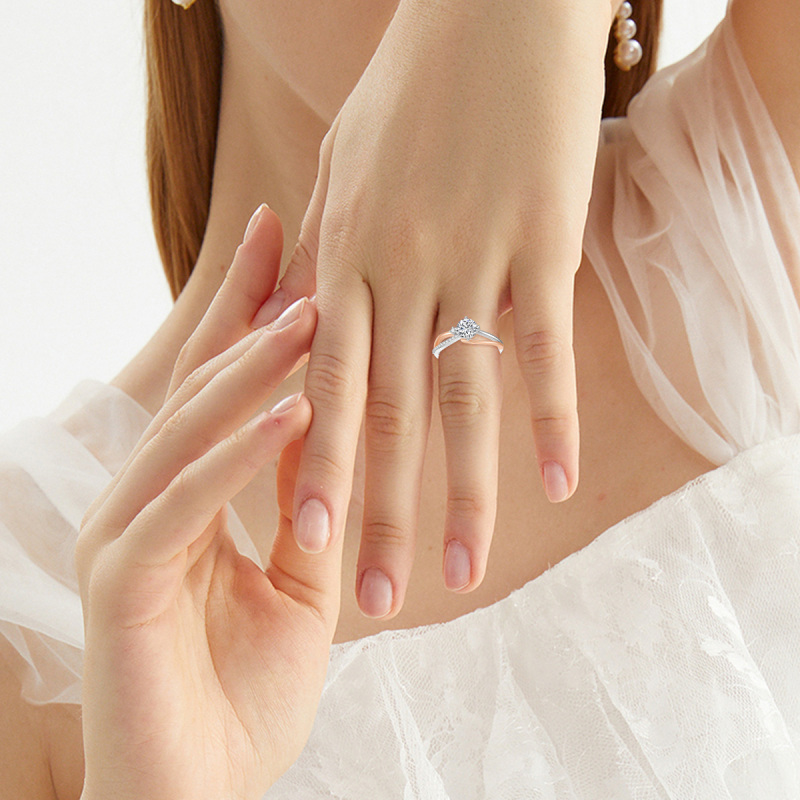 Bague de fiançailles personnalisée en argent 10 carats et or rose, sertie de diamants ronds synthétiques de 1 à 3 carats, certifiée IGI.-2