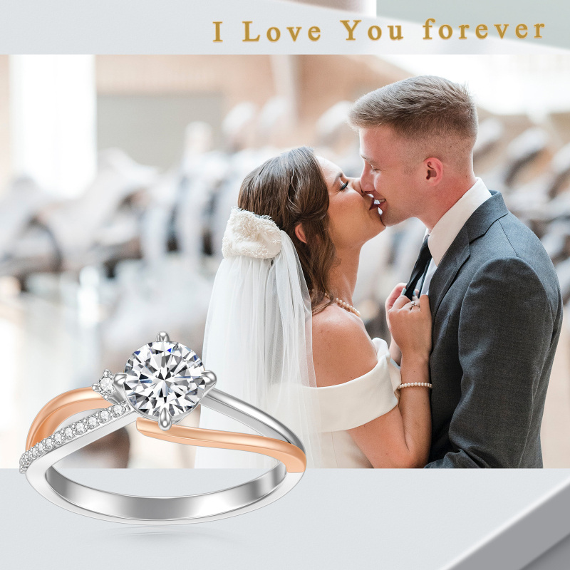 Bague de fiançailles personnalisée en argent 10 carats et or rose, sertie de diamants ronds synthétiques de 1 à 3 carats, certifiée IGI.-4