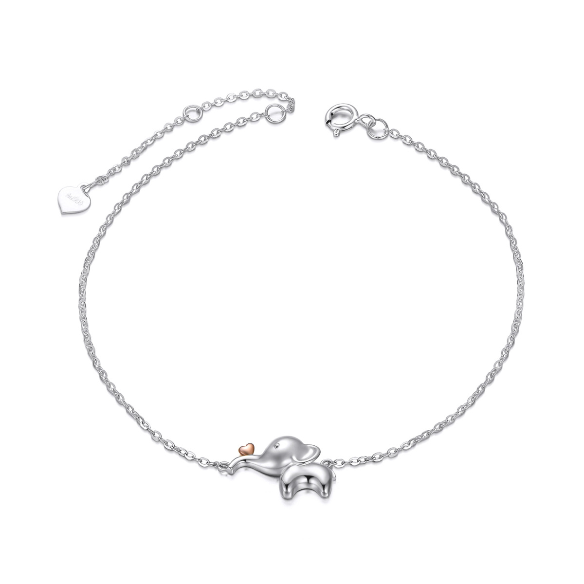 Bracelet de cheville monocouche éléphant et cœur bicolore en or 14 carats pour femme-1