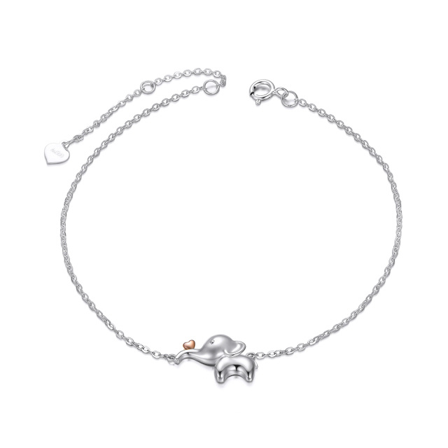 14K Silver & Rose Gold Elephant & Heart Single Layer Anklet-1