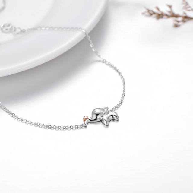 Bracelet de cheville en argent et or rose 14K avec un éléphant et un coeur-3