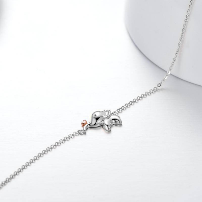 10K Gold Two-Tone Elephant & Heart Single Layer Anklet For Women-4