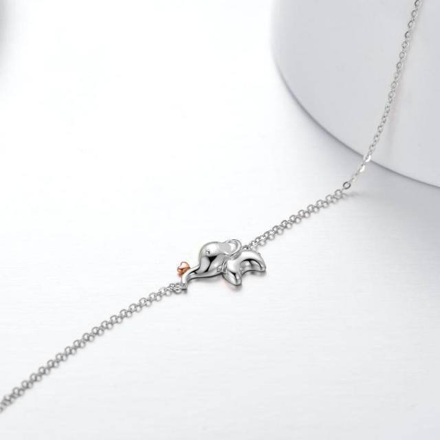 14K Silver & Rose Gold Elephant & Heart Single Layer Anklet-4