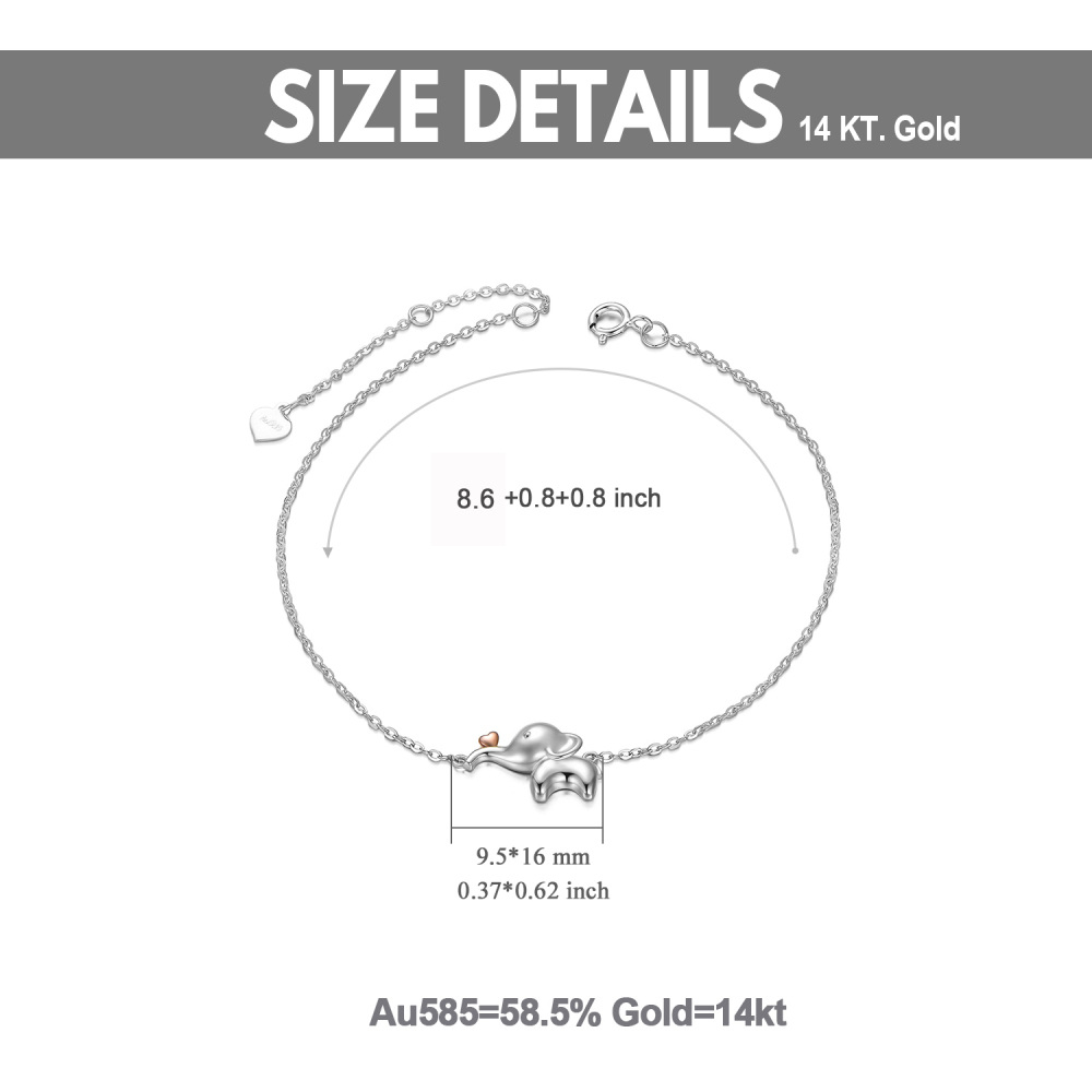 10K Gold Two-Tone Elephant & Heart Single Layer Anklet For Women-6