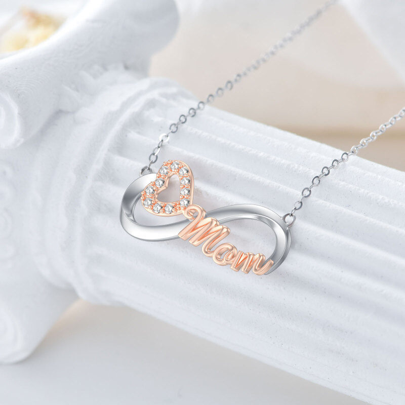 10K Silver & Rose Gold Moissanite Heart & Infinity Symbol Pendant Necklace with Engraved Word-3