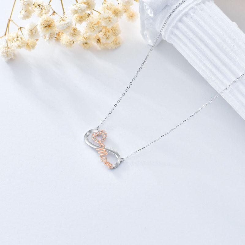 10K Silver & Rose Gold Moissanite Heart & Infinity Symbol Pendant Necklace with Engraved Word-4