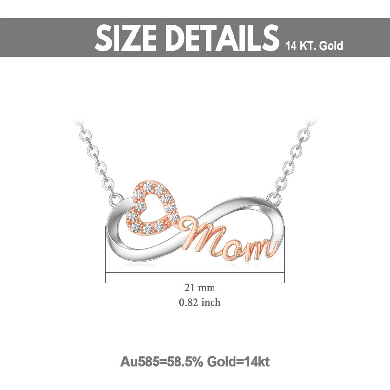 10K Silver & Rose Gold Moissanite Heart & Infinity Symbol Pendant Necklace with Engraved Word-5