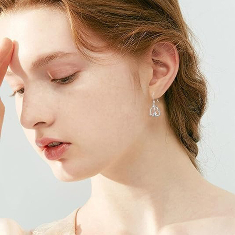 18Kシルバー＆ローズゴールド モアッサナイト ハート＆スノーフレーク＆スノーマン ドロップイヤリング-2