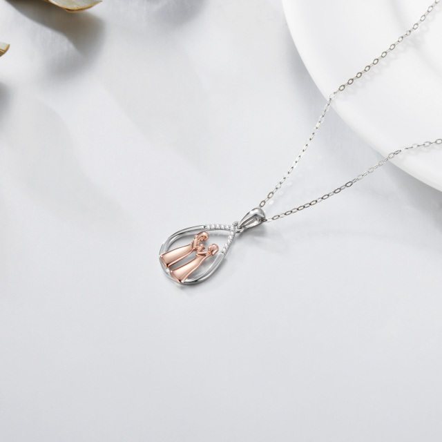 Colar com pingente em forma de gota e irmãs Moissanite em prata e ouro rosa 14K-5