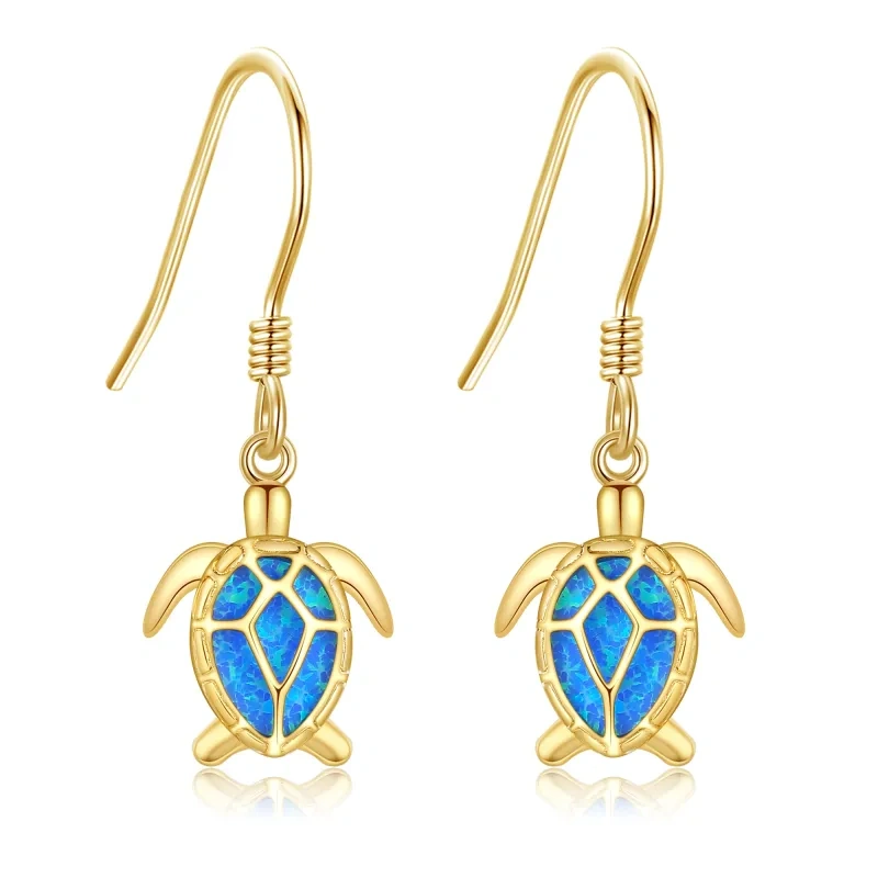 10K Gold Opal Turtle Drop Earrings-16
