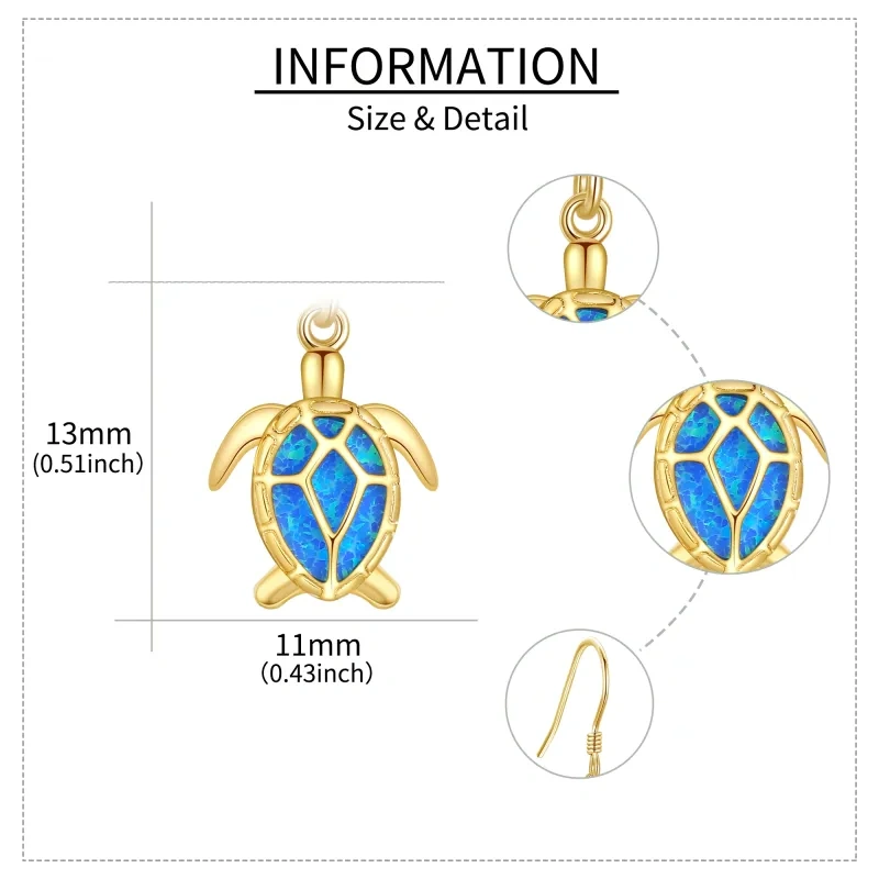 Pendientes colgantes de tortuga con ópalo en oro de 14 quilates-4