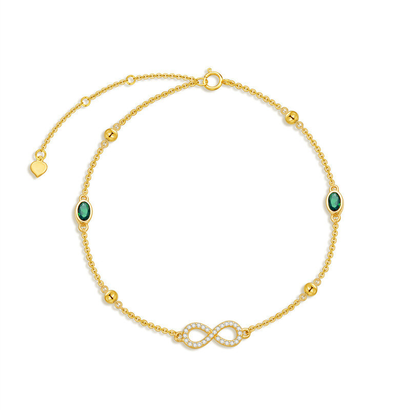 Tornozeleira com pendente de camada única em ouro 14K com zircónia cúbica e símbolo do infinito-1