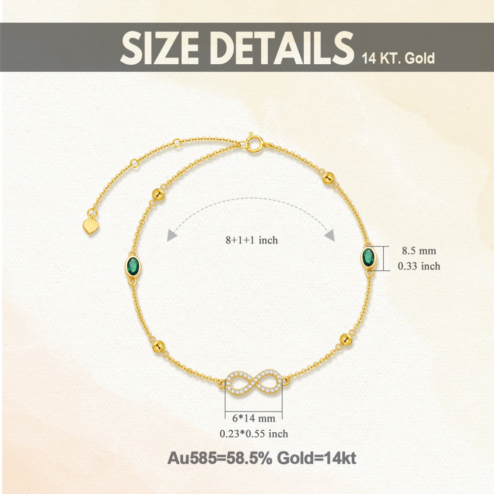 10K Gold Cubic Zirconia Infinite Symbol Single Layer Charm Anklet-5
