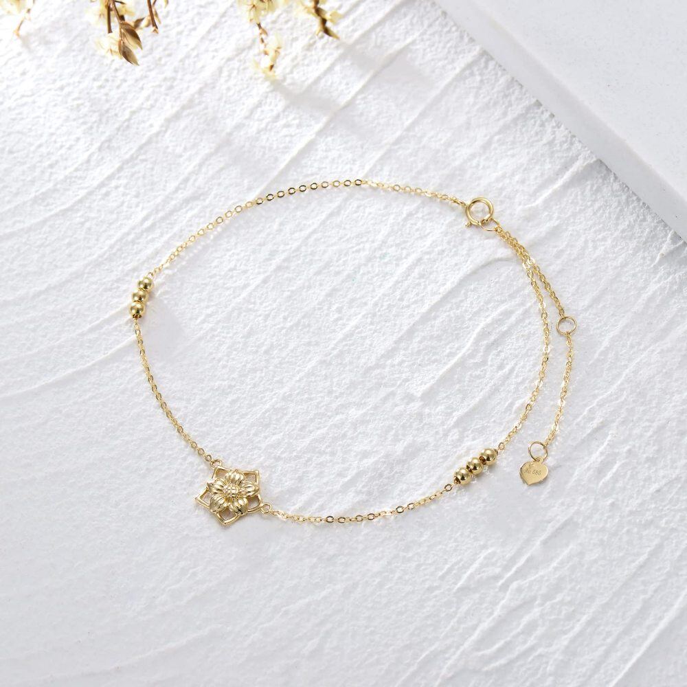 10K Gold Daisy & Bead & Star Single Chain Anklet-3