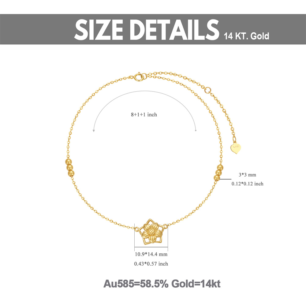 10K Gold Daisy & Bead & Star Single Chain Anklet-5
