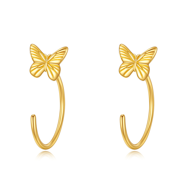 Brincos de argola Huggie em forma de borboleta em ouro maciço de 14 quilates, joias para oferta-9