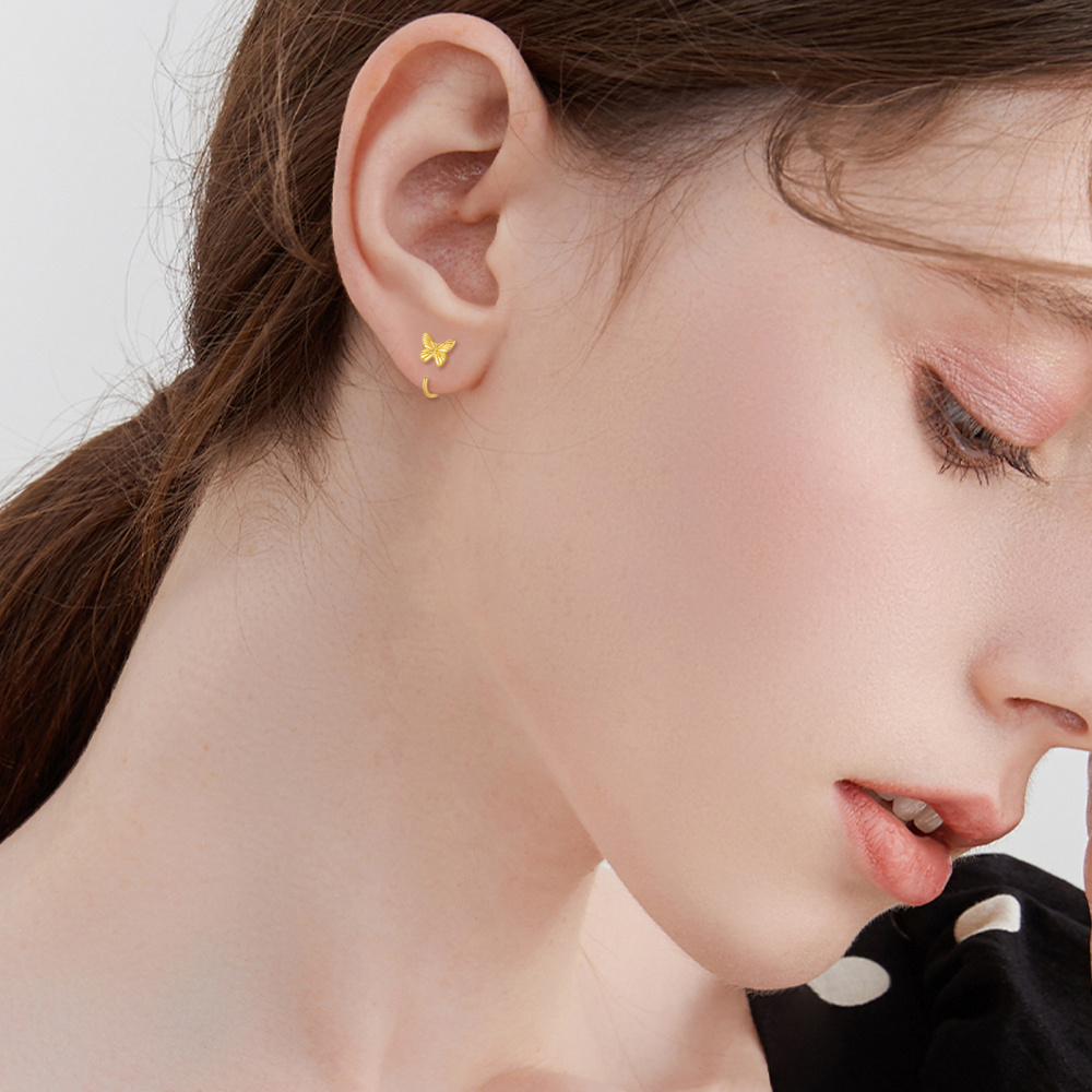 Pendientes de aro con forma de mariposa de oro macizo de 14 quilates, joyería y regalos-2