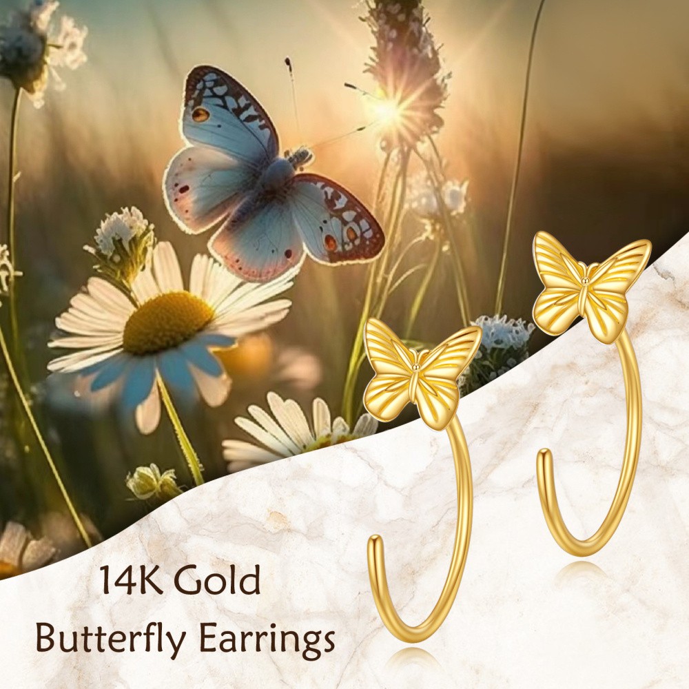 Pendientes de aro con forma de mariposa de oro macizo de 14 quilates, joyería y regalos-4
