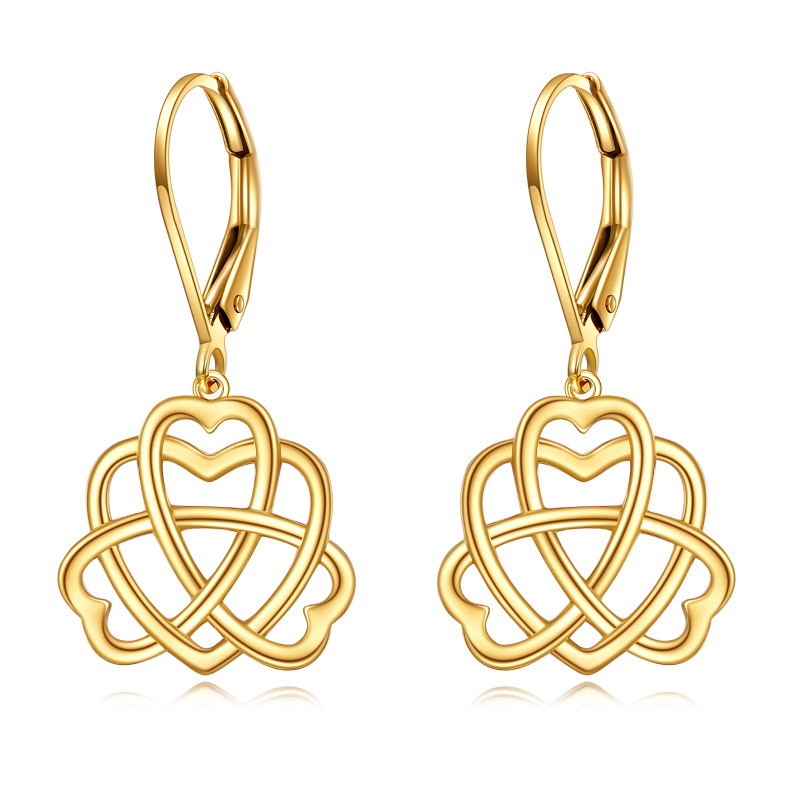 10K Solid Gold Celtic Heart Drop Leverback Earrings Jewelry Gifts-3
