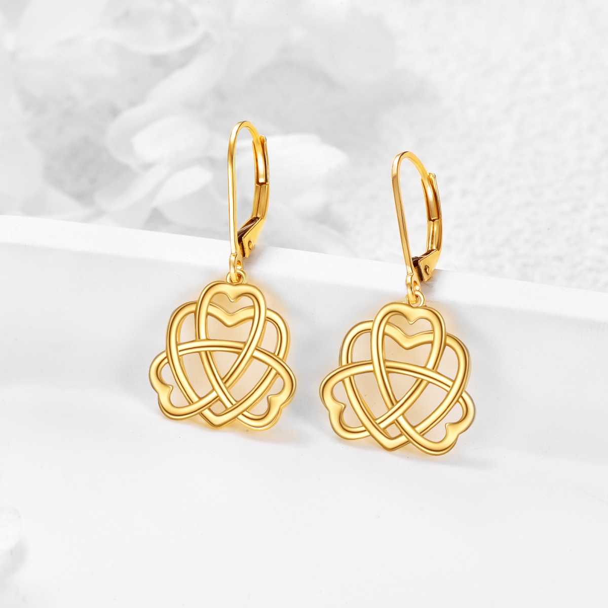 14k Solid Gold Celtic Heart Drop Leverback Earrings Jewelry Gifts-3