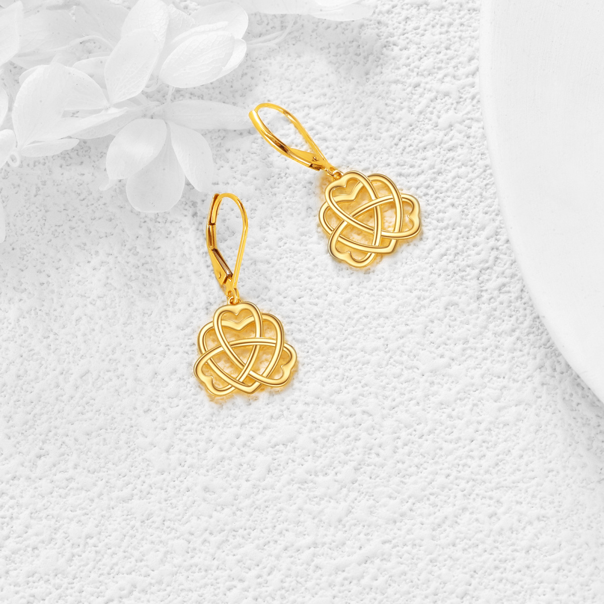 14k Solid Gold Celtic Heart Drop Leverback Earrings Jewelry Gifts-4