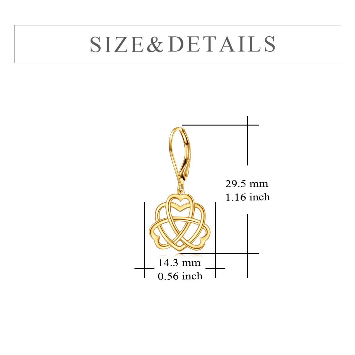 14k Solid Gold Celtic Heart Drop Leverback Earrings Jewelry Gifts-5